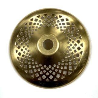Brass round drain cover with a perforated lattice pattern and central hole