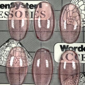 Six pink oval press-on nails with a faint grid pattern displayed on a card labeled 'No. 3619' and 'Pink'.