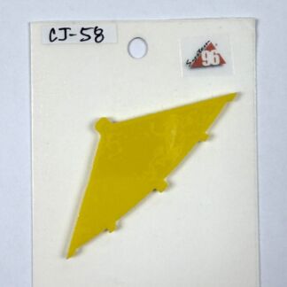 Bright yellow triangular plastic piece with small notches along the bottom edge, mounted on a white display card labeled CJ-58.